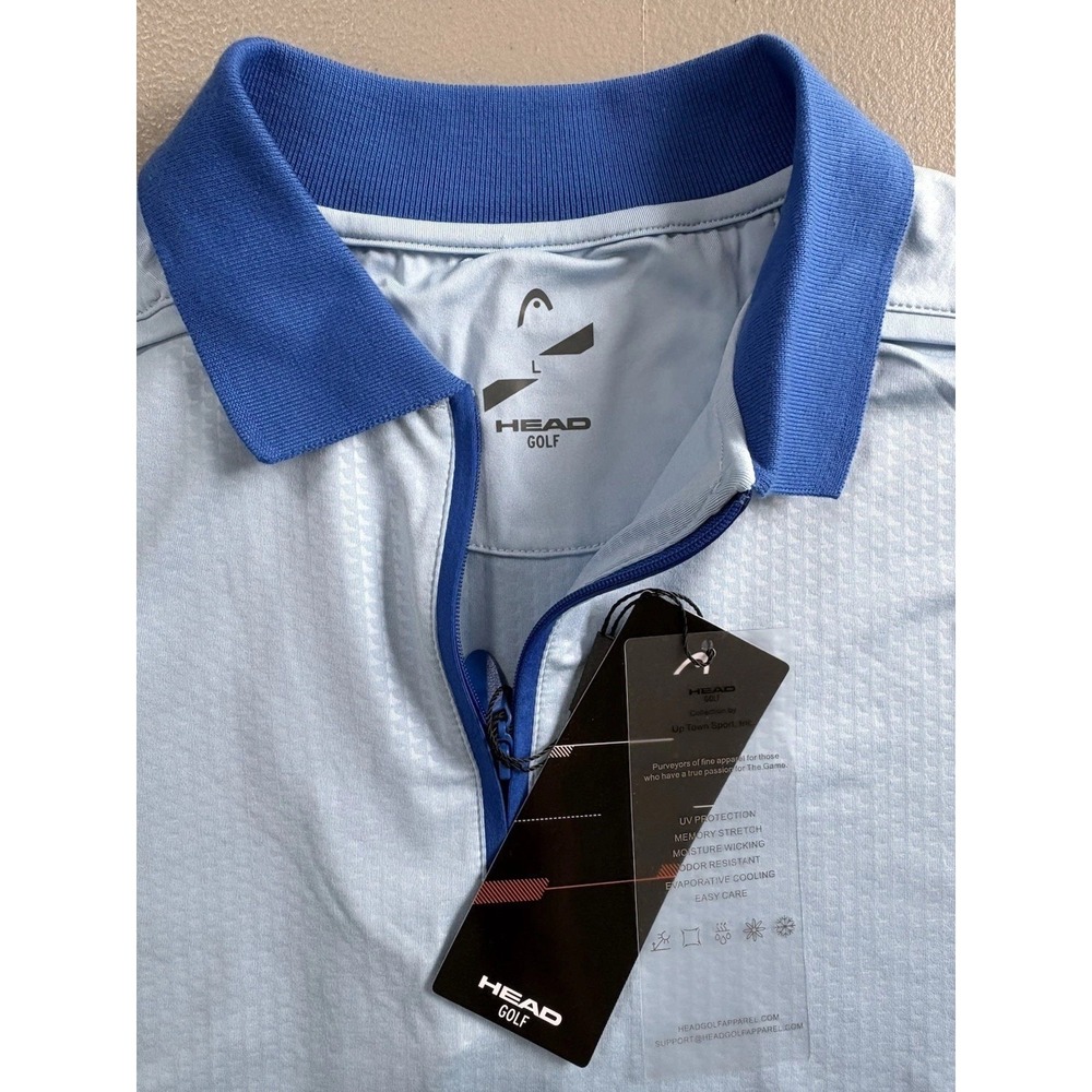 New HEAD Men's Large Polo Shirt Blue Quarter Zip UV Protection Tennis Golf - Picture 3 of 11